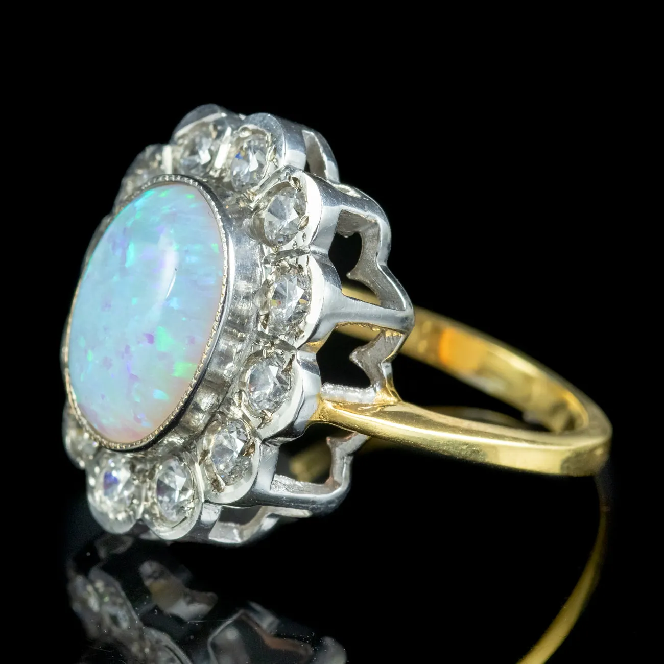 Edwardian Style Opal Cz Daisy Cluster Ring 5.5ct Opal