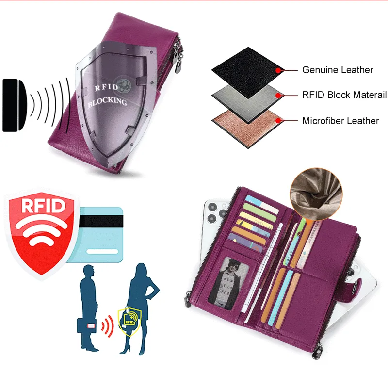 ElegantCow RFID Long Zipper Clutch Wallet