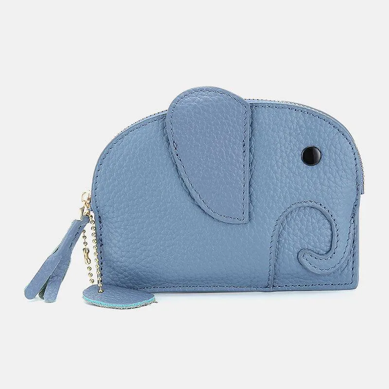 elvesmall Women Genuine Leather Casual Cute Animal Elephant Pattern Mini Keychain Coin Bag Storage Bag