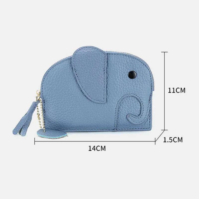 elvesmall Women Genuine Leather Casual Cute Animal Elephant Pattern Mini Keychain Coin Bag Storage Bag