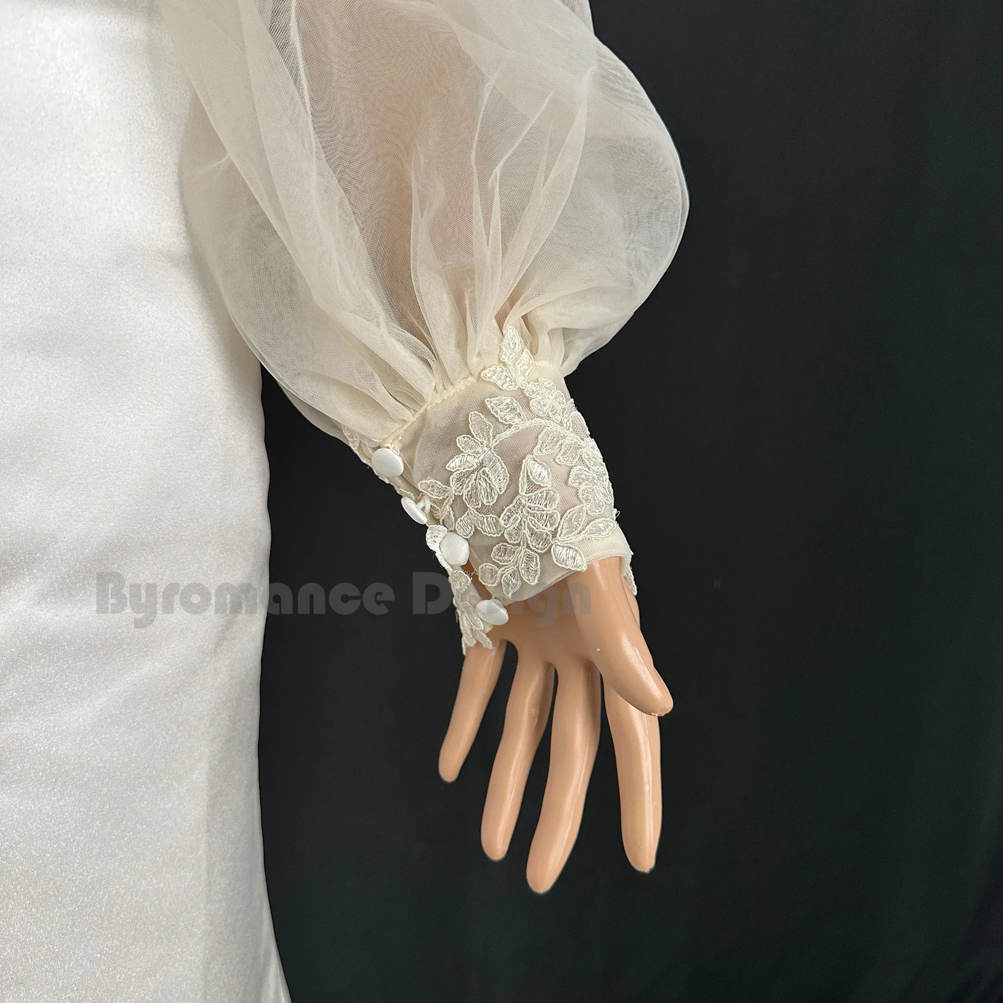 EMALZBY almond color tulle detach wedding sleeve, waist ornament boho flower bridal sleeve