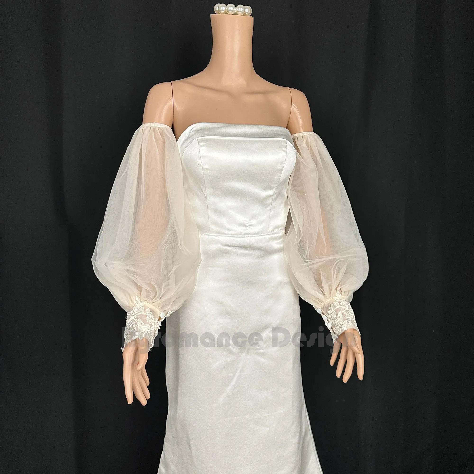 EMALZBY almond color tulle detach wedding sleeve, waist ornament boho flower bridal sleeve