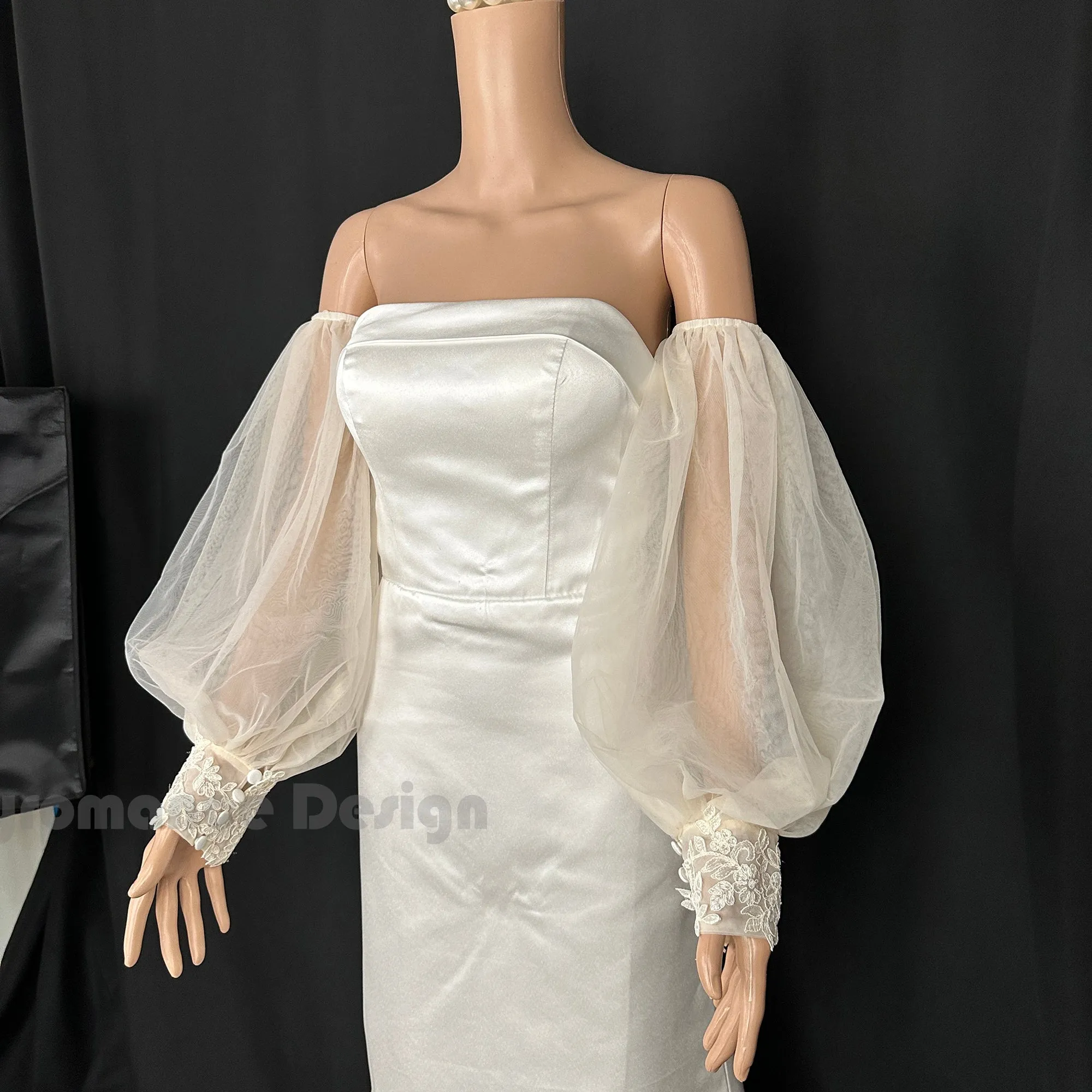 EMALZBY almond color tulle detach wedding sleeve, waist ornament boho flower bridal sleeve