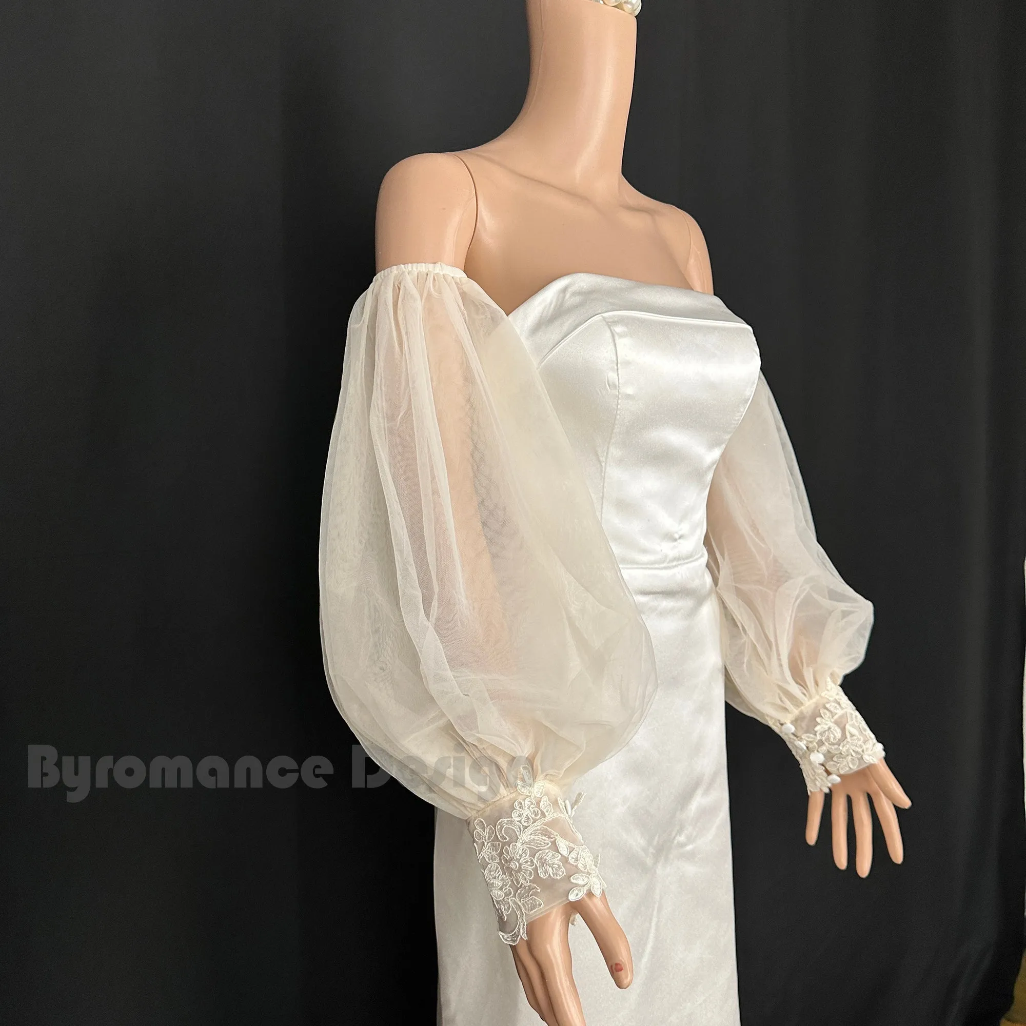 EMALZBY almond color tulle detach wedding sleeve, waist ornament boho flower bridal sleeve