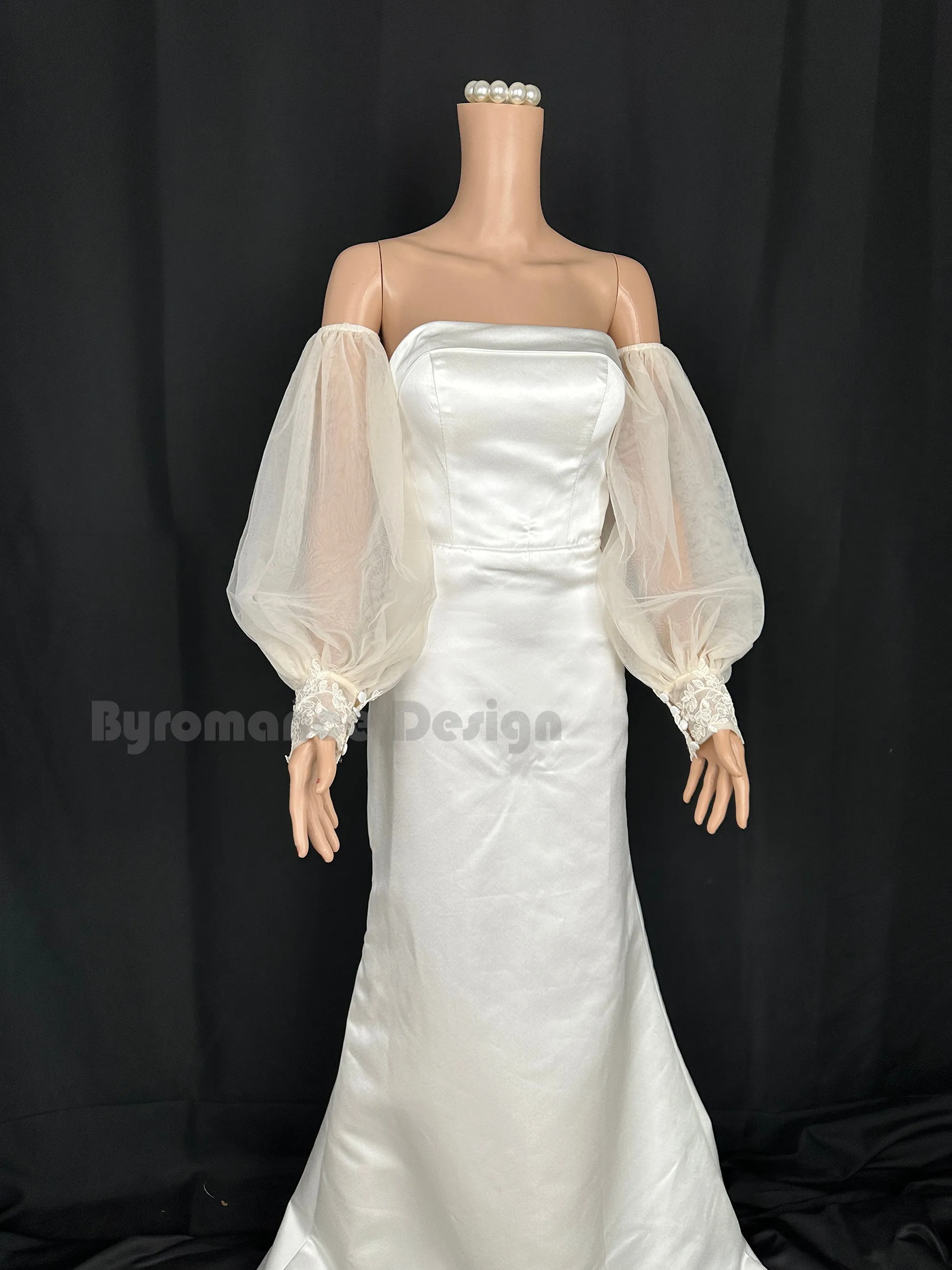 EMALZBY almond color tulle detach wedding sleeve, waist ornament boho flower bridal sleeve