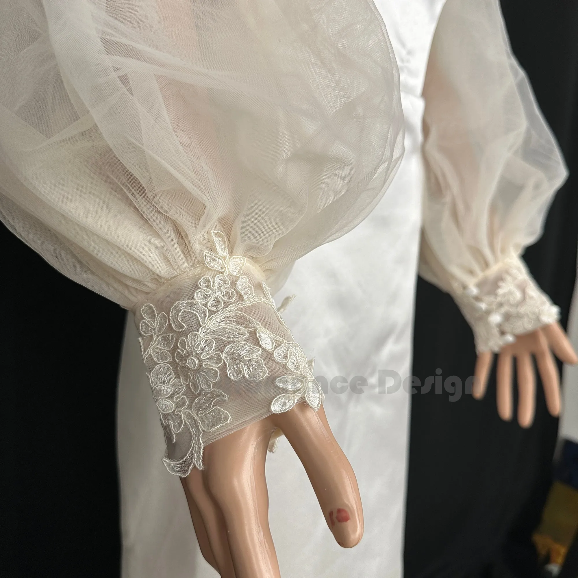 EMALZBY almond color tulle detach wedding sleeve, waist ornament boho flower bridal sleeve