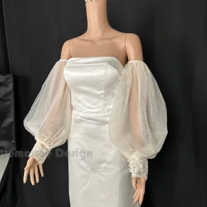 EMALZBY almond color tulle detach wedding sleeve, waist ornament boho flower bridal sleeve
