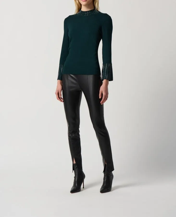 Embellished Sweater With Bell Sleeve and Mock Neck