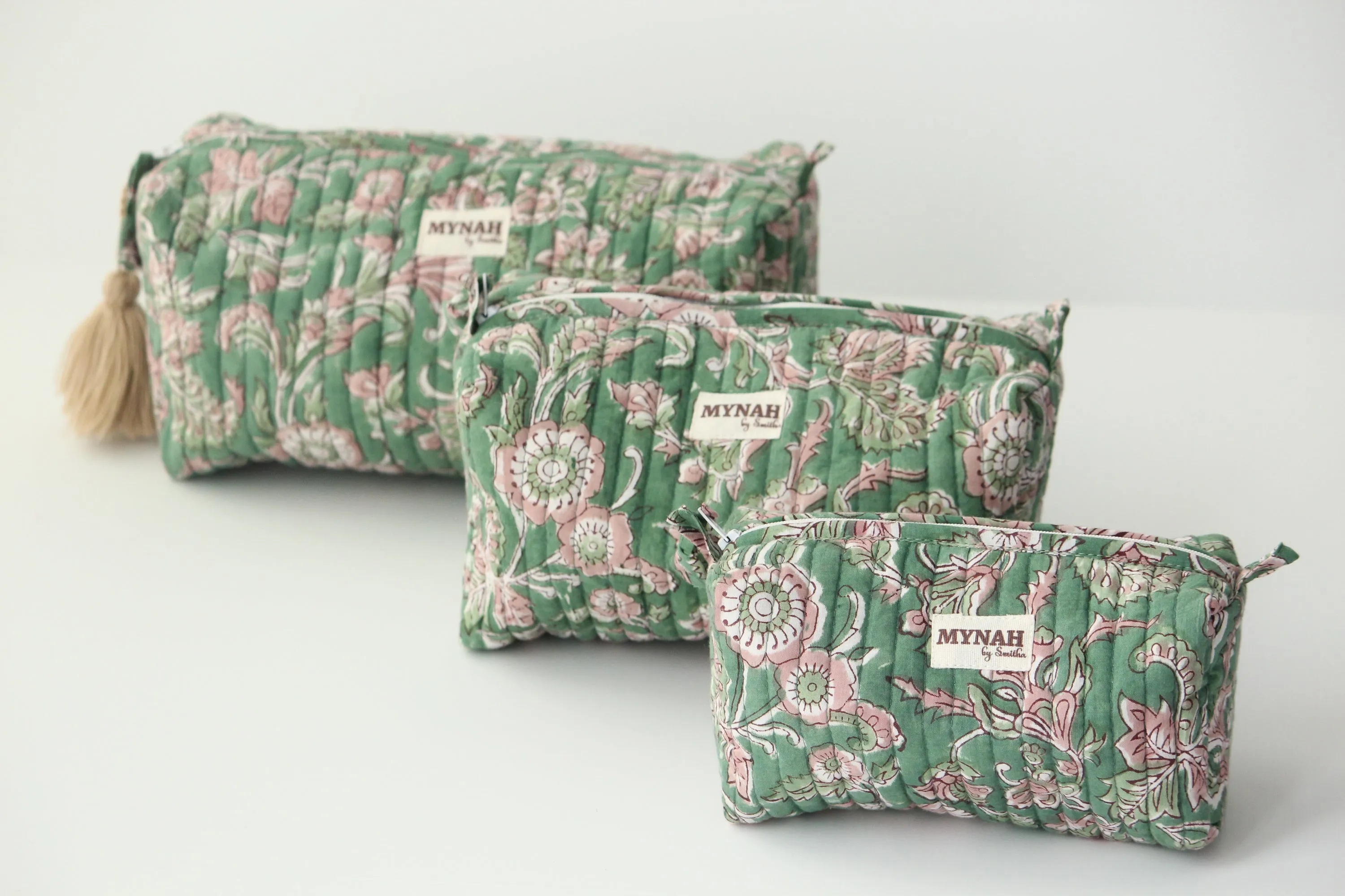 'EVERGREEN PALACE' printed travel/makeup zipper pouch-set of 3