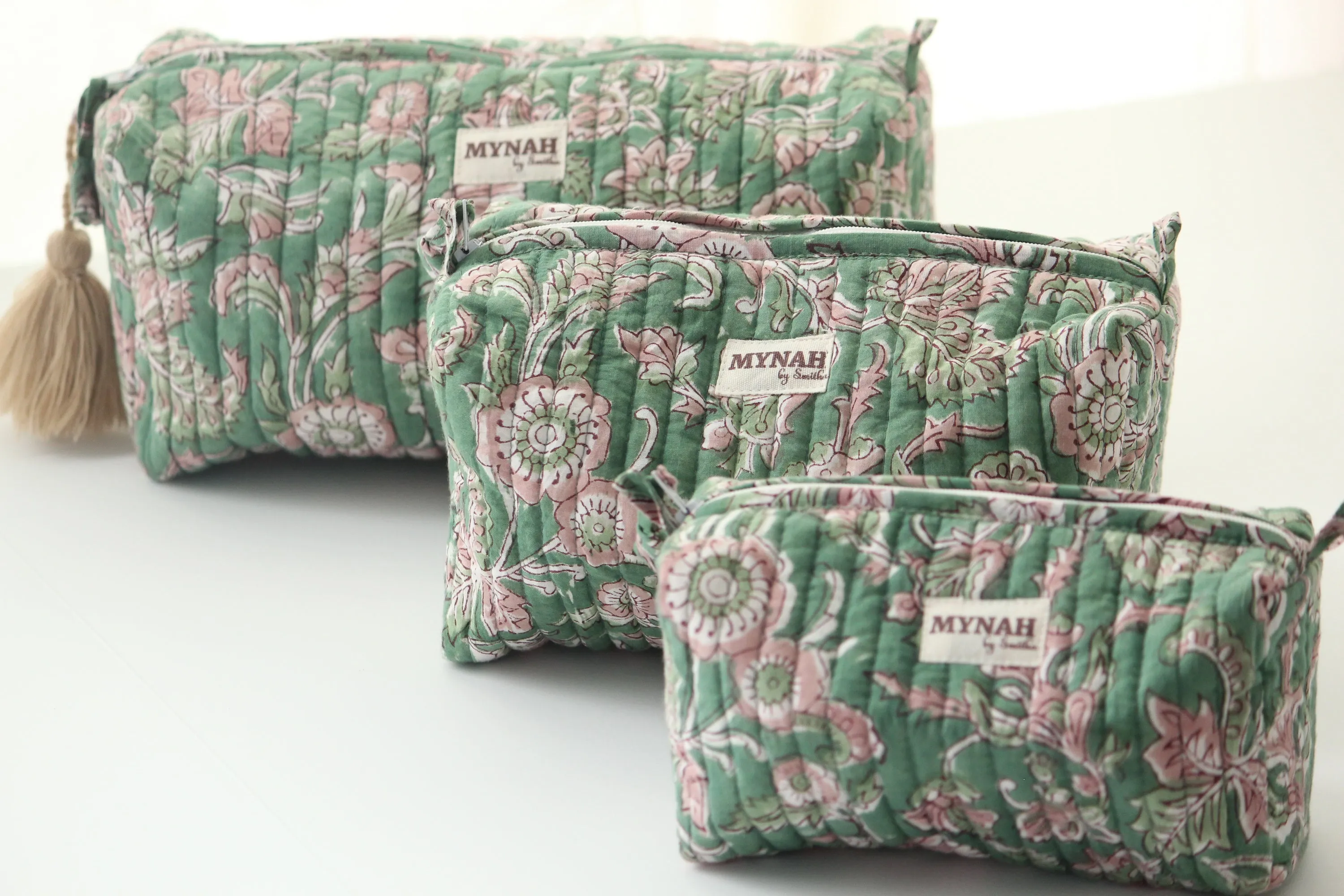 'EVERGREEN PALACE' printed travel/makeup zipper pouch-set of 3