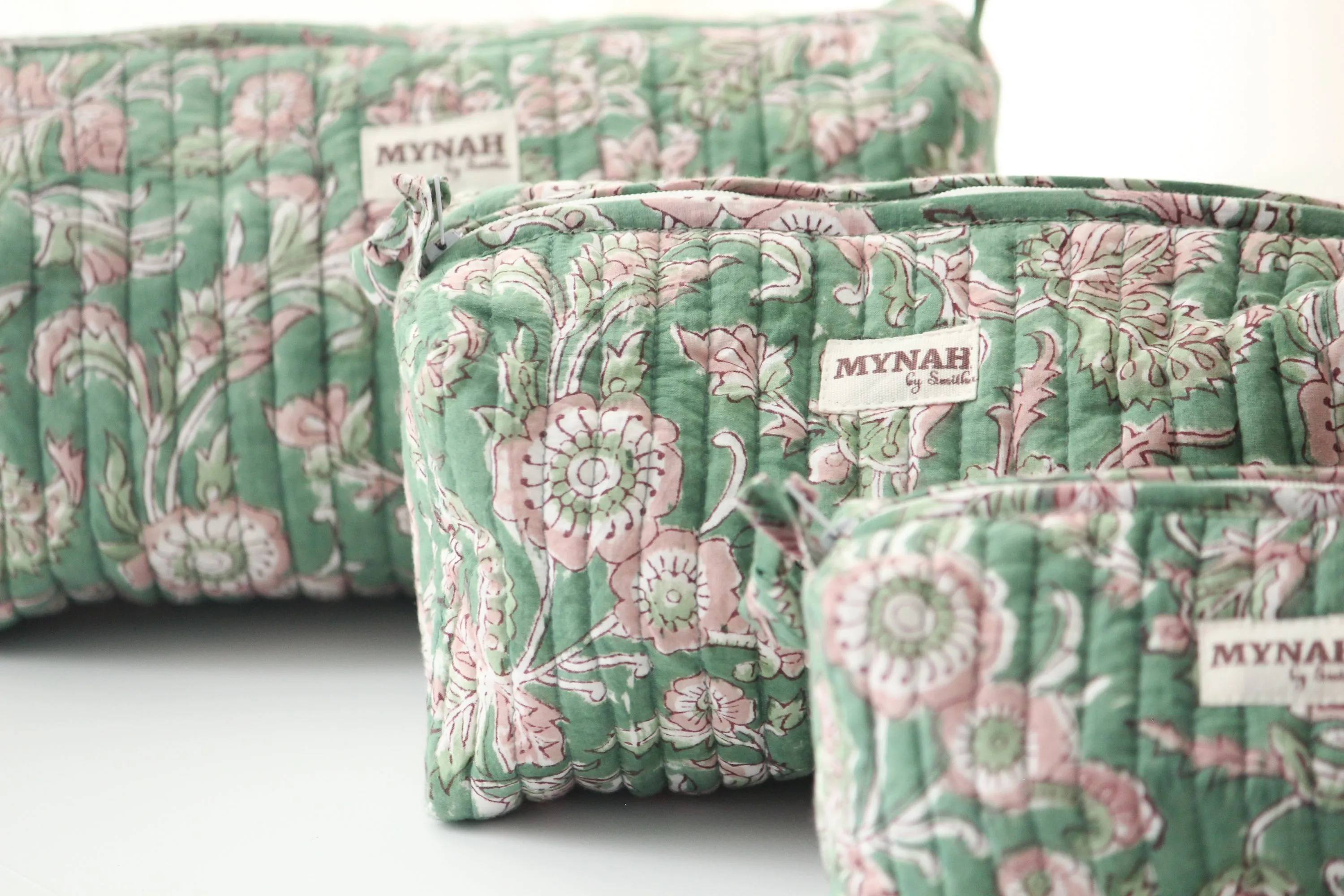 'EVERGREEN PALACE' printed travel/makeup zipper pouch-set of 3