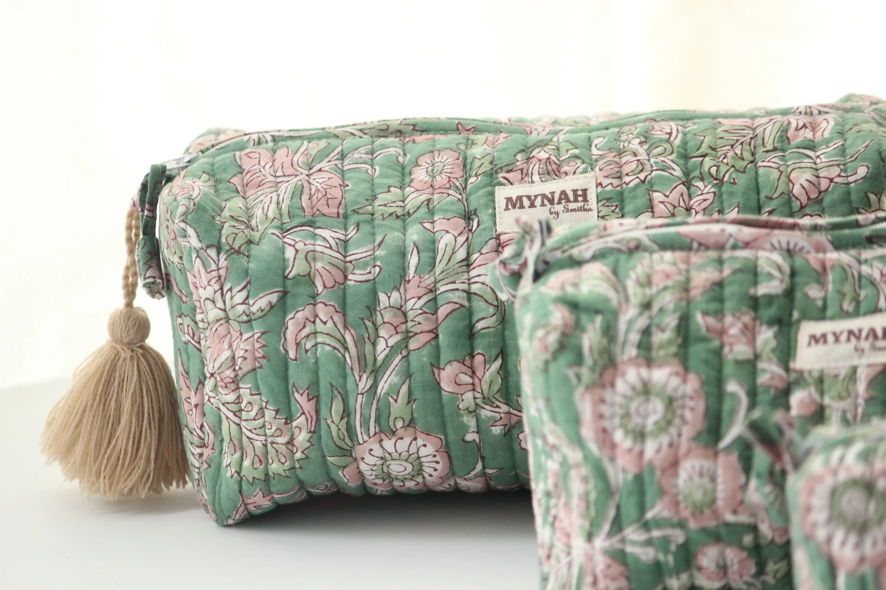 'EVERGREEN PALACE' printed travel/makeup zipper pouch-set of 3
