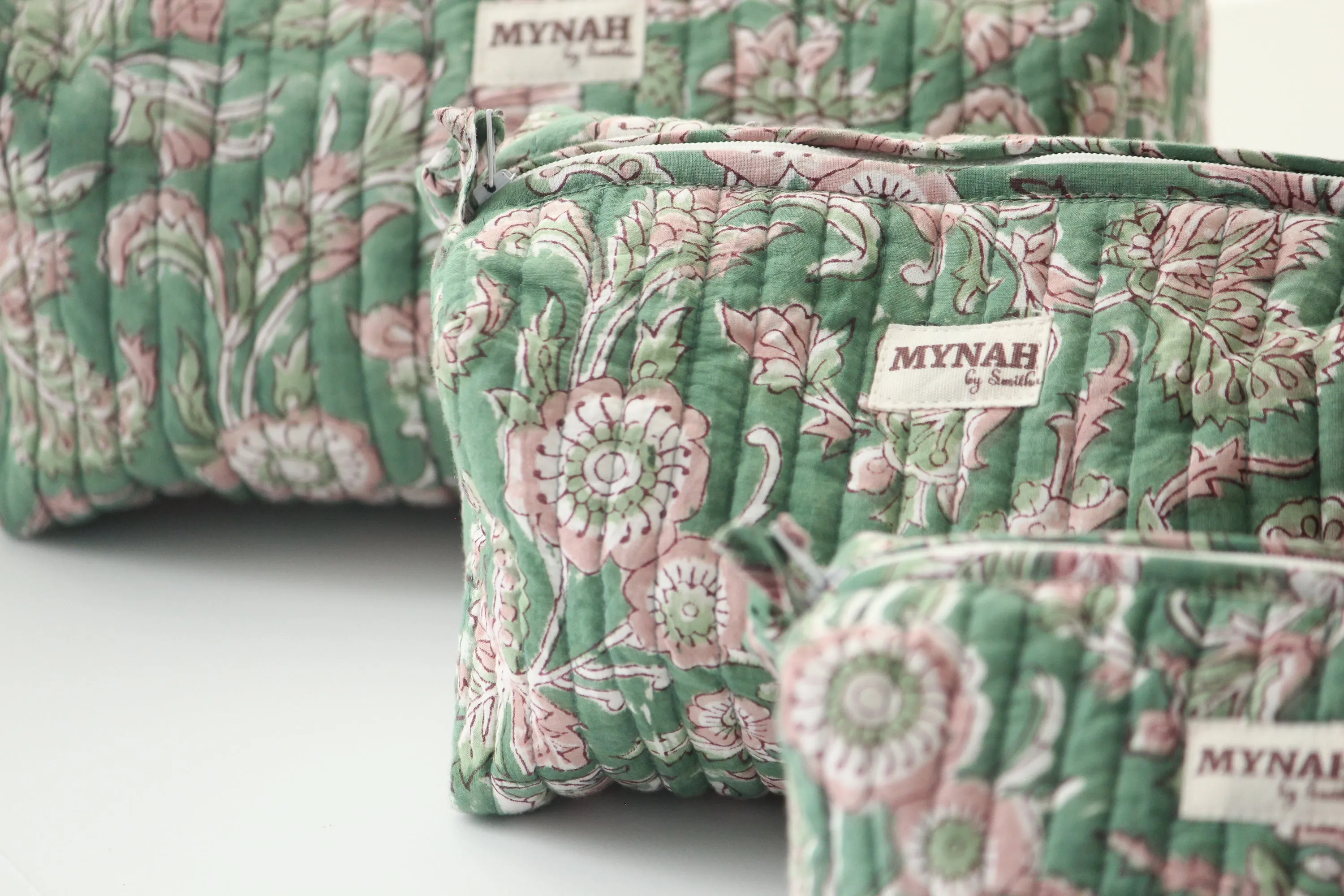 'EVERGREEN PALACE' printed travel/makeup zipper pouch-set of 3