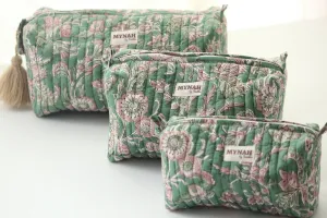 'EVERGREEN PALACE' printed travel/makeup zipper pouch-set of 3