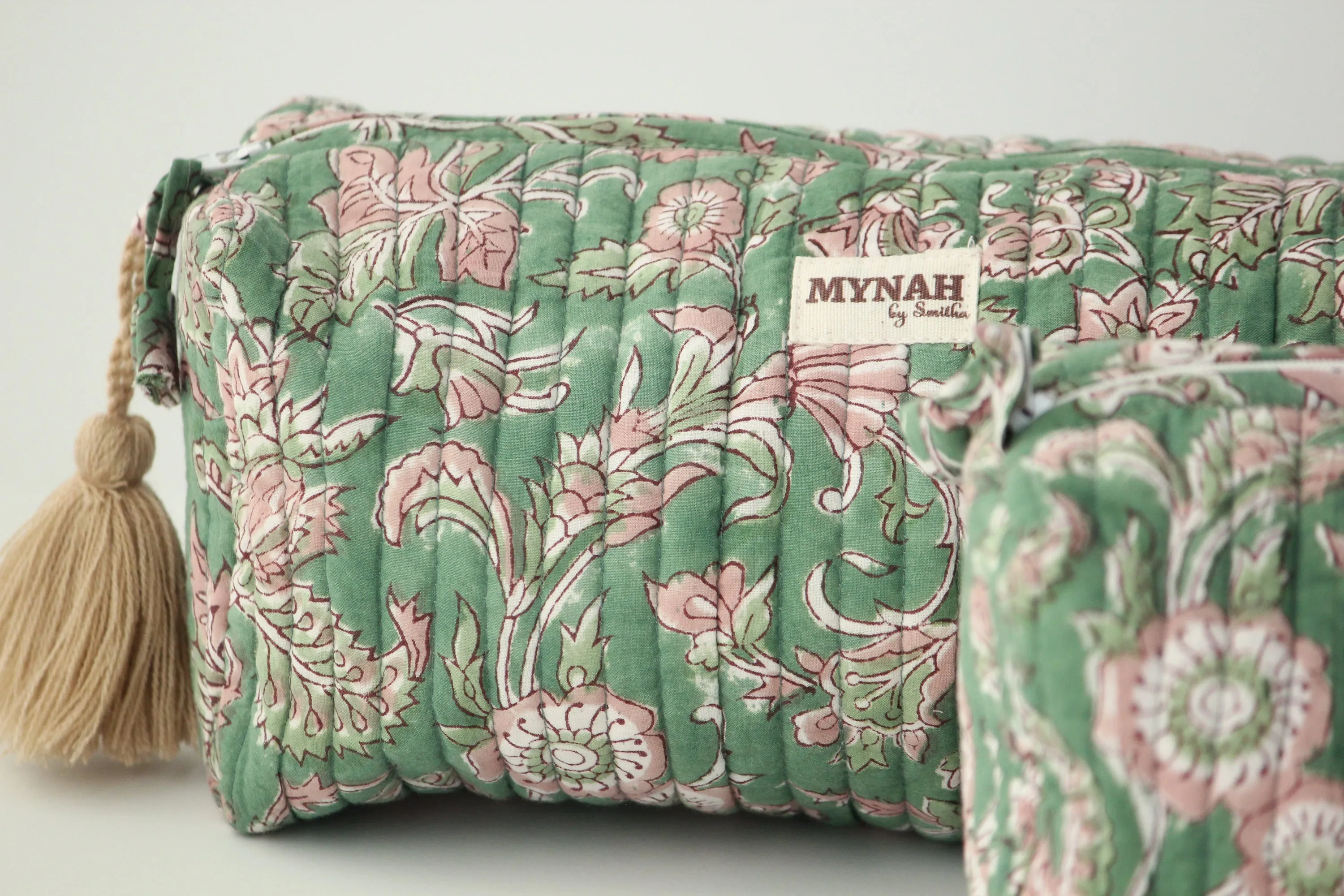 'EVERGREEN PALACE' printed travel/makeup zipper pouch-set of 3