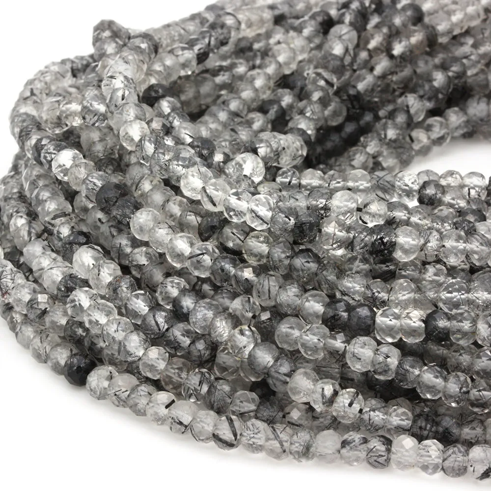 Faceted Rutilated Quartz Rondelle Beads 3x5mm - 35cm Strand