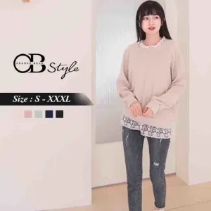 FAKE TWO PIECES LACE PATCHING TOP