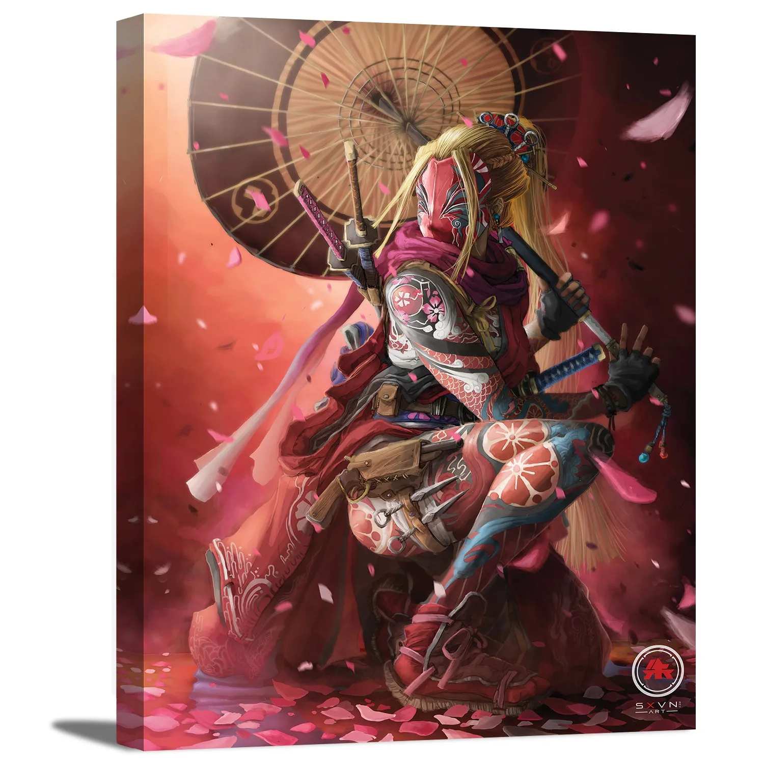 Female Samurai Warrior with Tattoo Canvas Wall Art