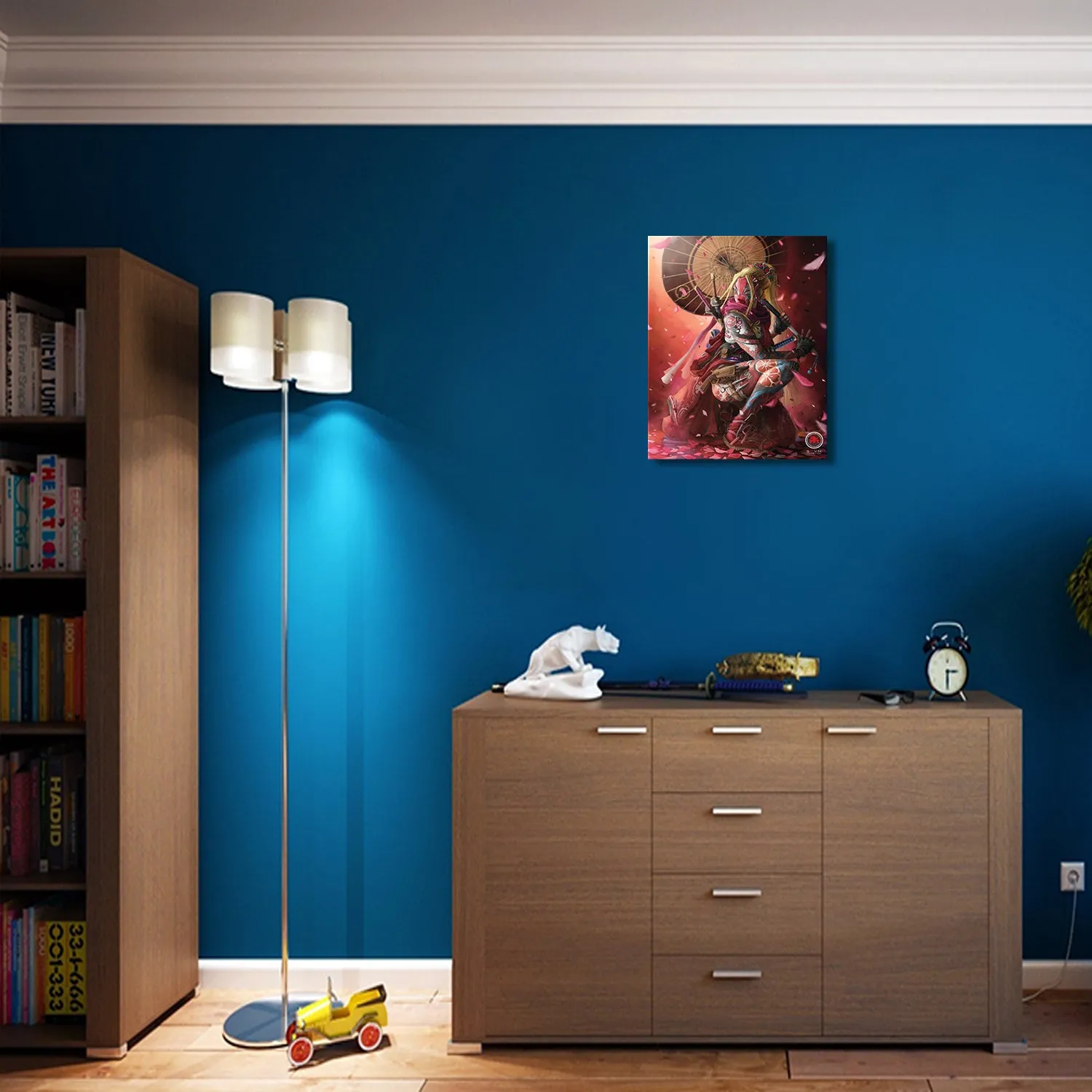 Female Samurai Warrior with Tattoo Canvas Wall Art