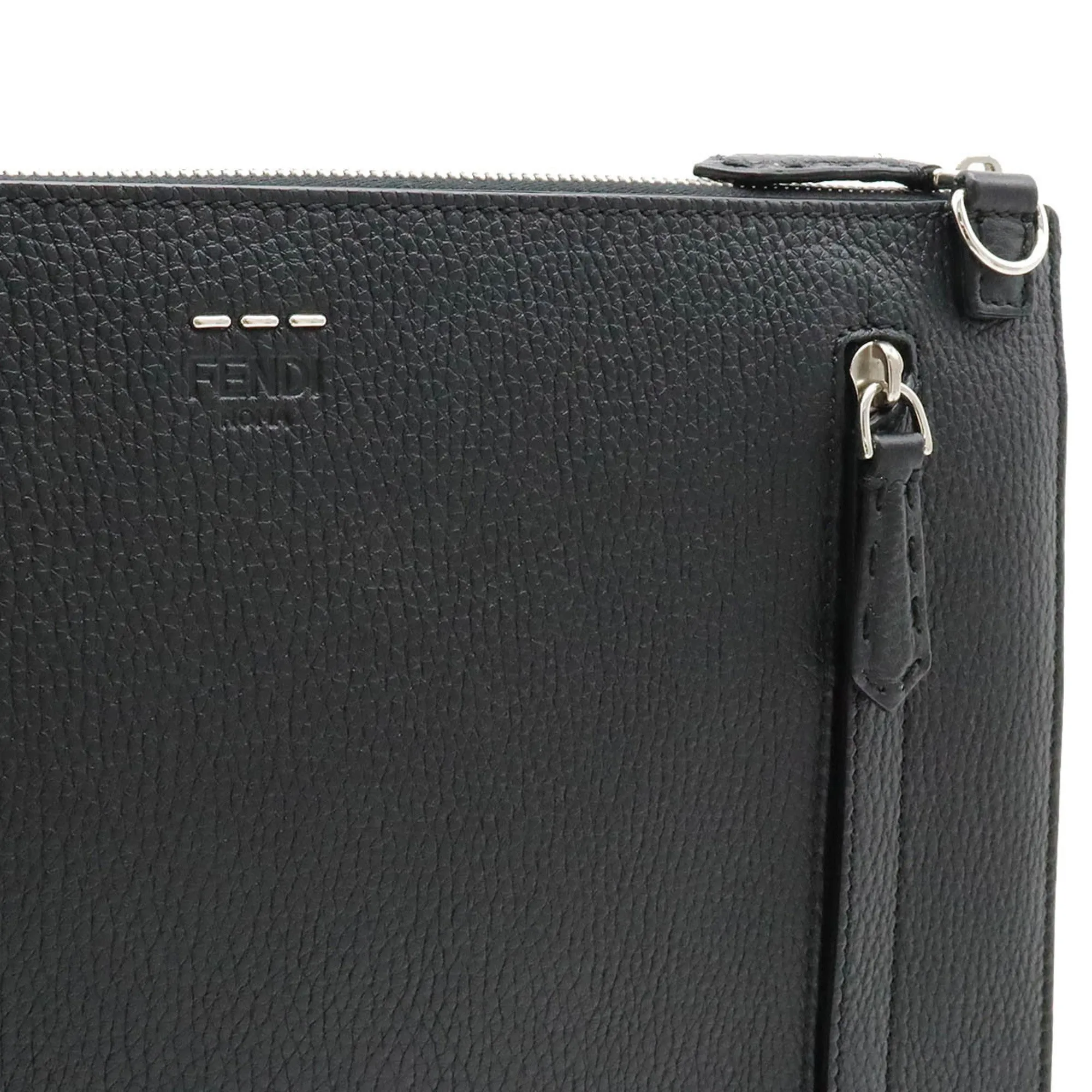 FENDI Selleria Stitch FF Clutch Bag bag Leather Black 7V99