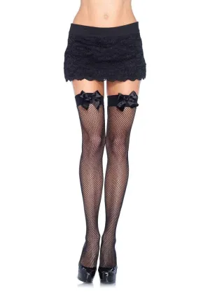 Fishnet Thigh Highs With Bow