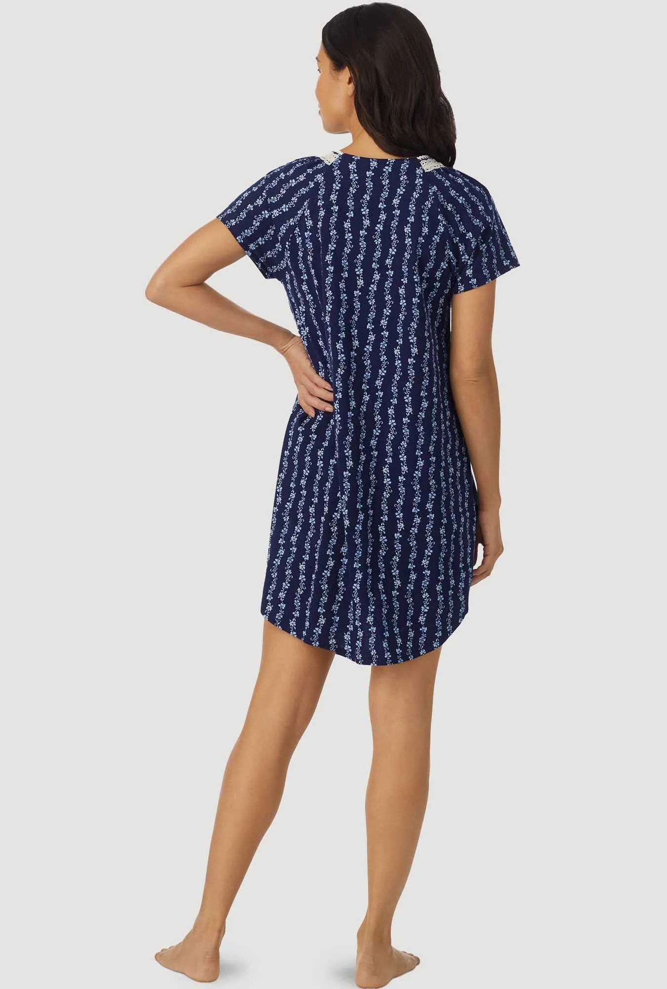 Floral Stripe Cap Sleeve Nightshirt