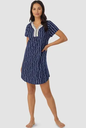 Floral Stripe Cap Sleeve Nightshirt