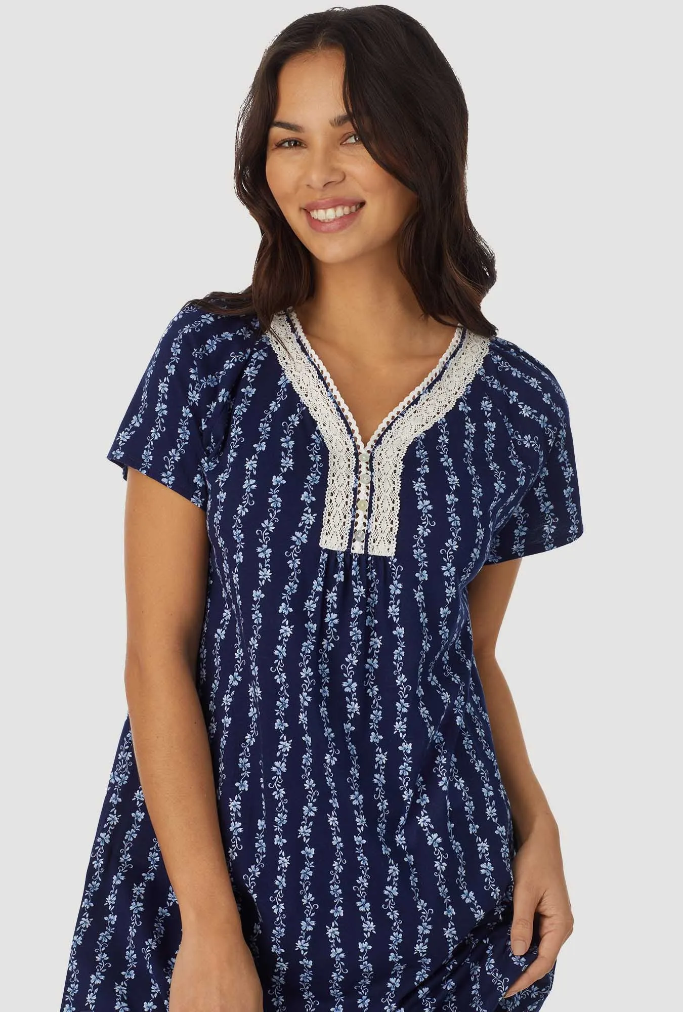 Floral Stripe Cap Sleeve Nightshirt
