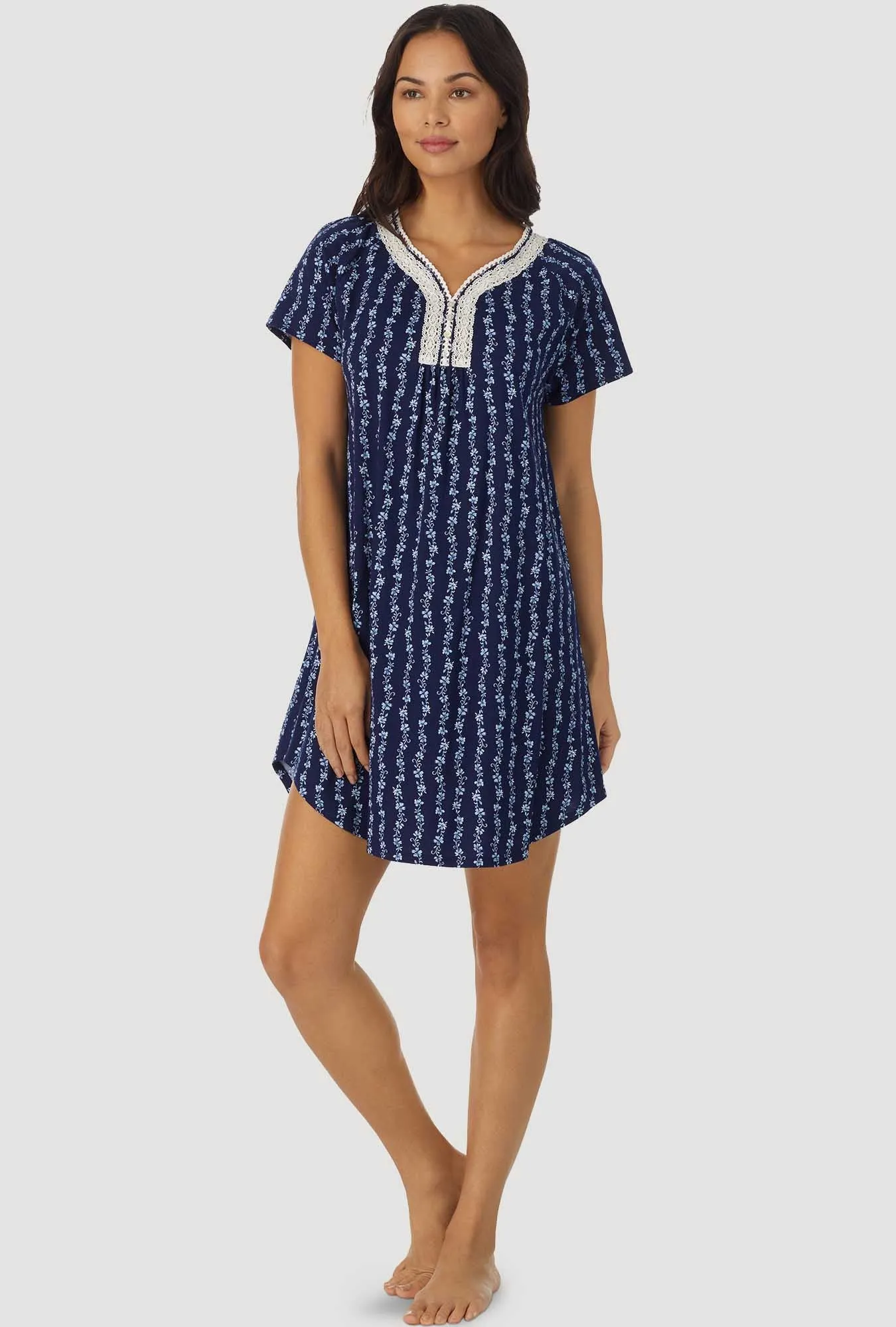 Floral Stripe Cap Sleeve Nightshirt