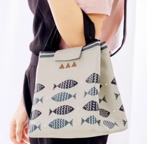 G01 Gray Fish Design Insulated Lunch Tote with Velcro Closure