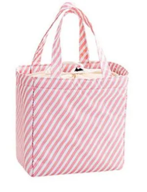 G04 White Pink Stripe Insulated Lunch Tote with Drawstring
