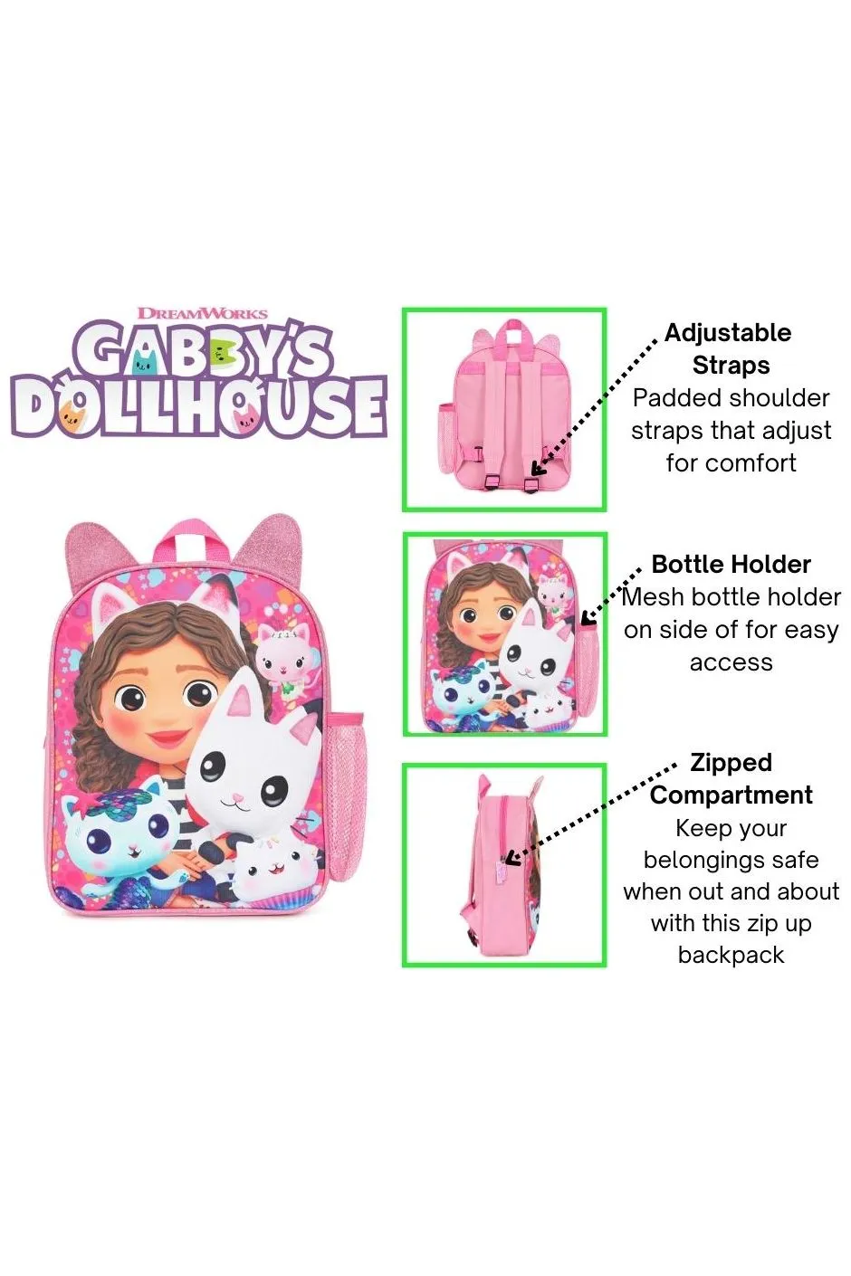 Gabby's Dollhouse Backpack, Kids Backpack, Schoolbag, Rucksack Pink