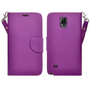 Galaxy Note Edge Case, Wrist Strap Magnetic Fold[Kickstand] Pu Leather Wallet Case with ID & Credit Card Slots for Samsung Galaxy Note Edge - Purple