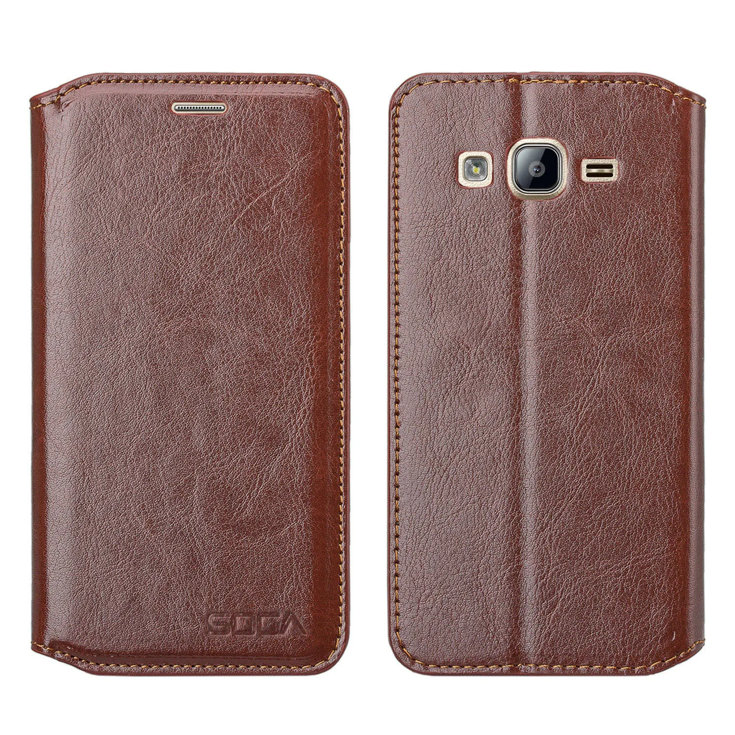 Galaxy On5 Case, Samsung Galaxy On5 Wallet Case, Flip Fold[Kickstand] Pu Leather Wallet Case with ID & Credit Card Slots for Galaxy On5 - Brown