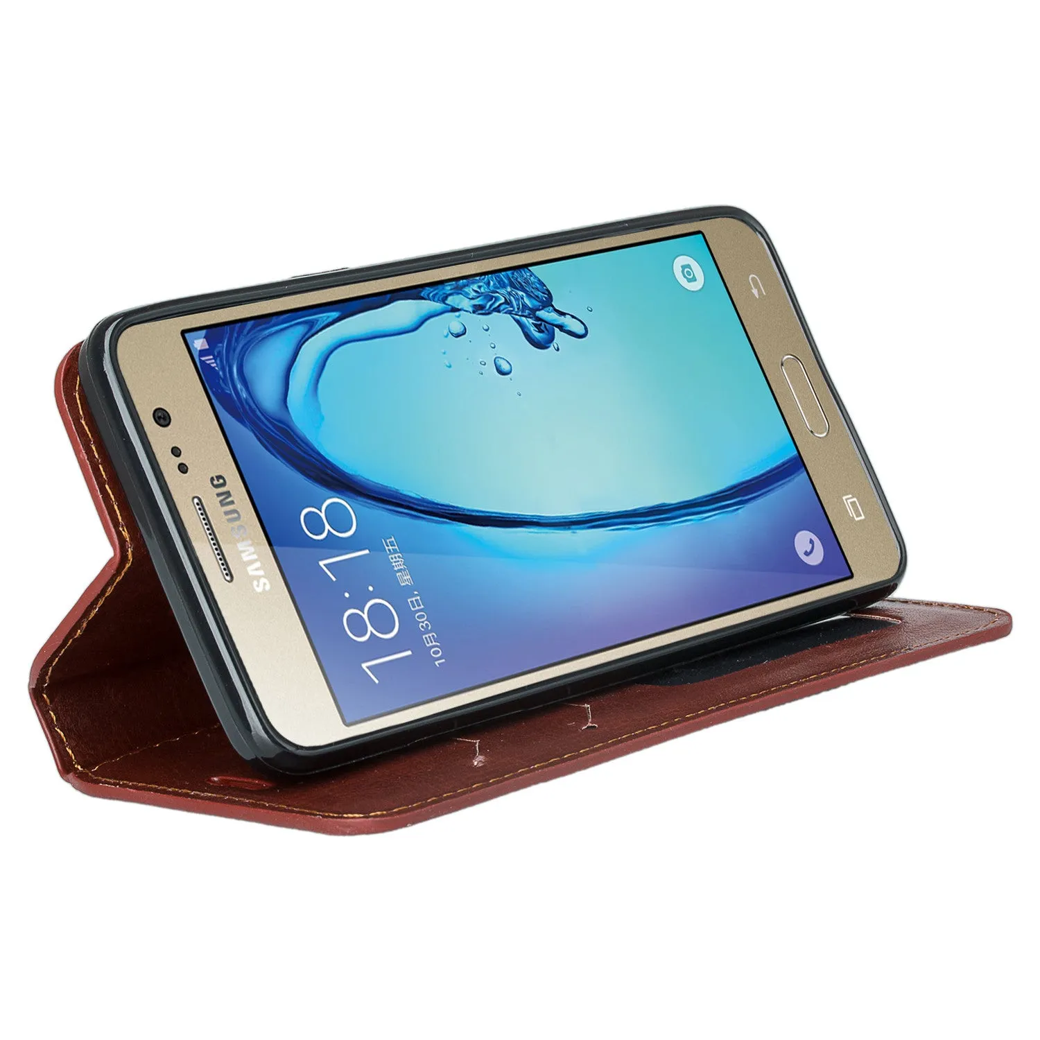 Galaxy On5 Case, Samsung Galaxy On5 Wallet Case, Flip Fold[Kickstand] Pu Leather Wallet Case with ID & Credit Card Slots for Galaxy On5 - Brown