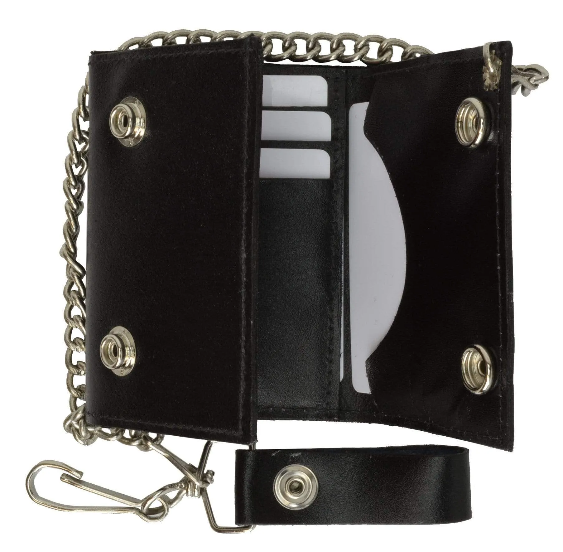 Genuine Leather Chain Trifold Wallet Virgin Mary Imprint 946-8 (C)