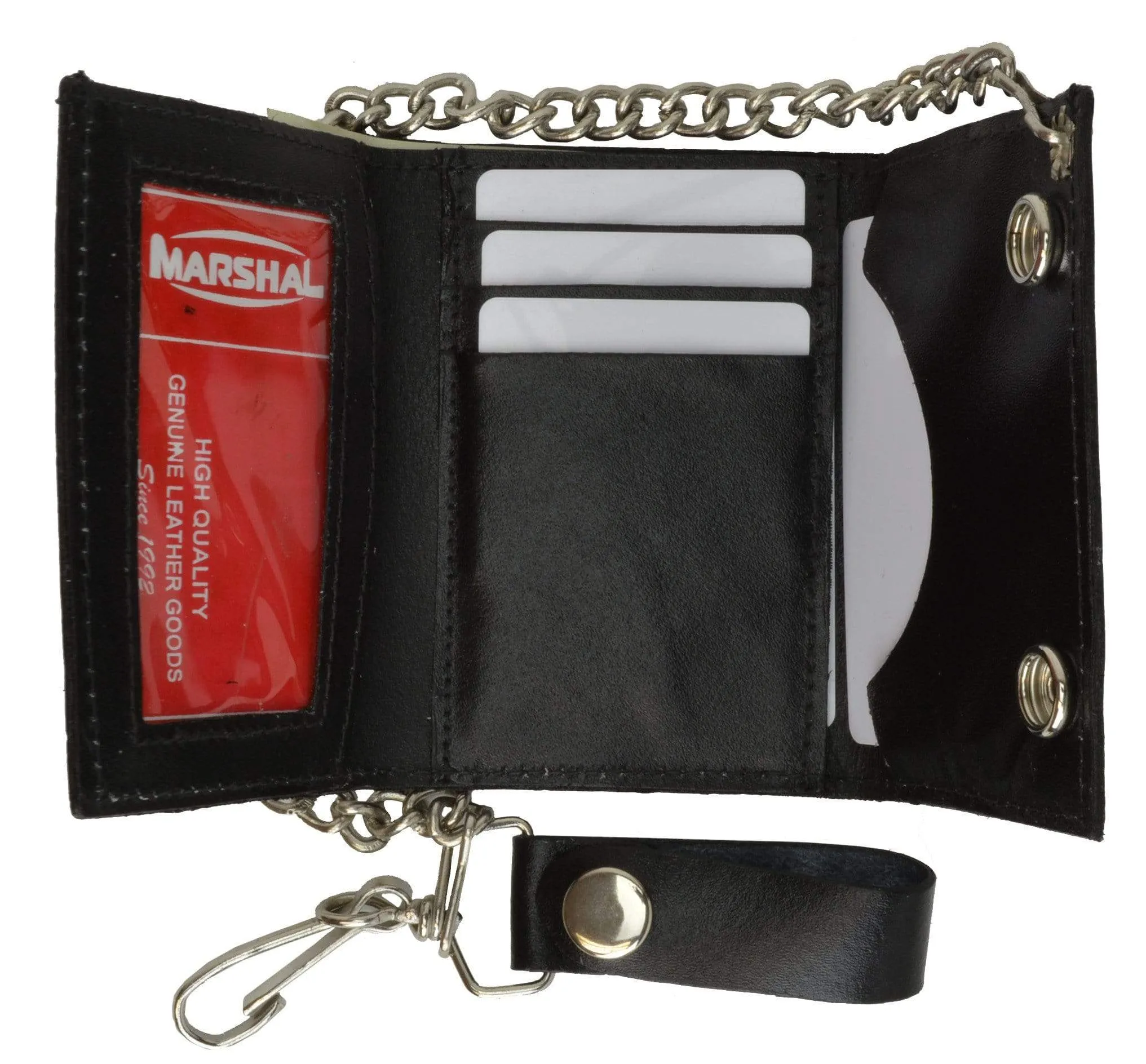 Genuine Leather Chain Trifold Wallet Virgin Mary Imprint 946-8 (C)