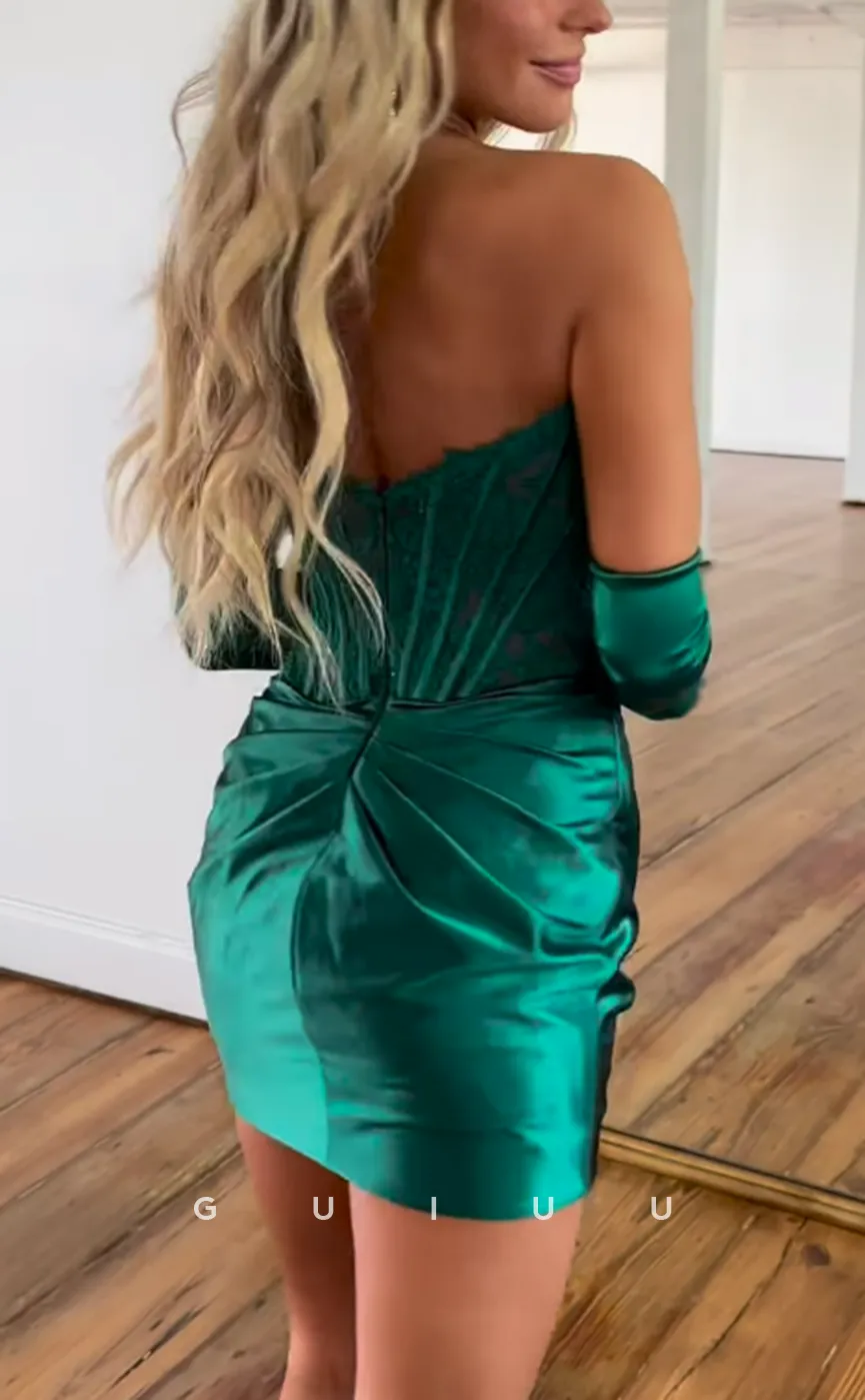 GH699 - Sexy & Hot Strapless Ruched Applique Homecoming Dress For Black Women