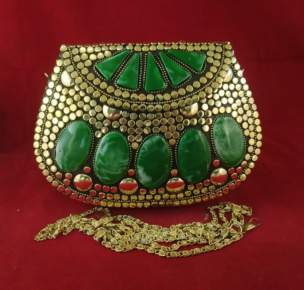 Gold Handmade Bohemian metal shell Clutch.