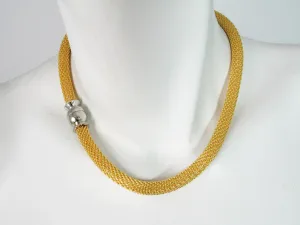 Gold Mesh Necklace with Magnetic Ball Clasp