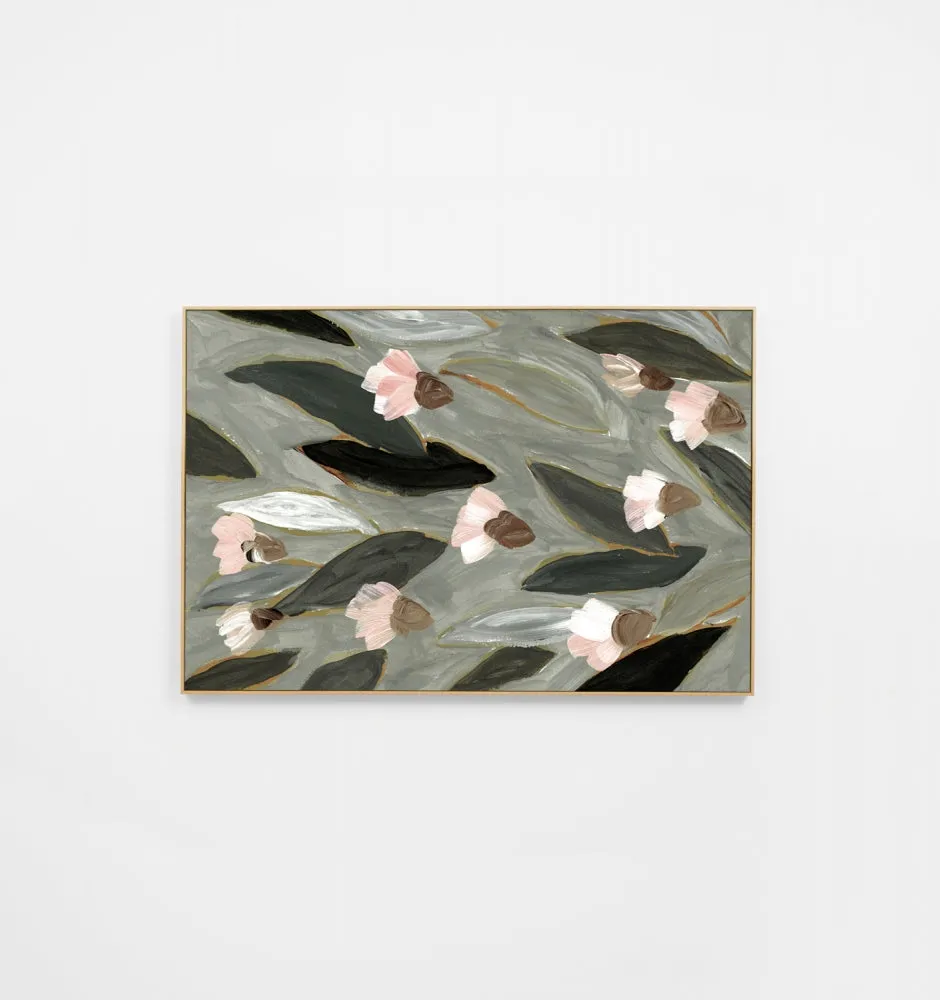 Gum Flower Portrait Dark Canvas Print | Oak Frame