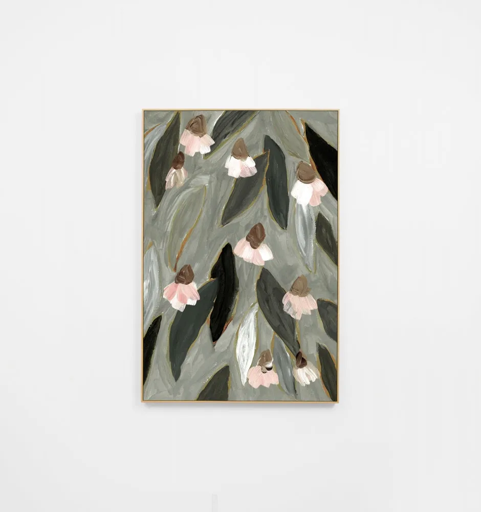Gum Flower Portrait Dark Canvas Print | Oak Frame