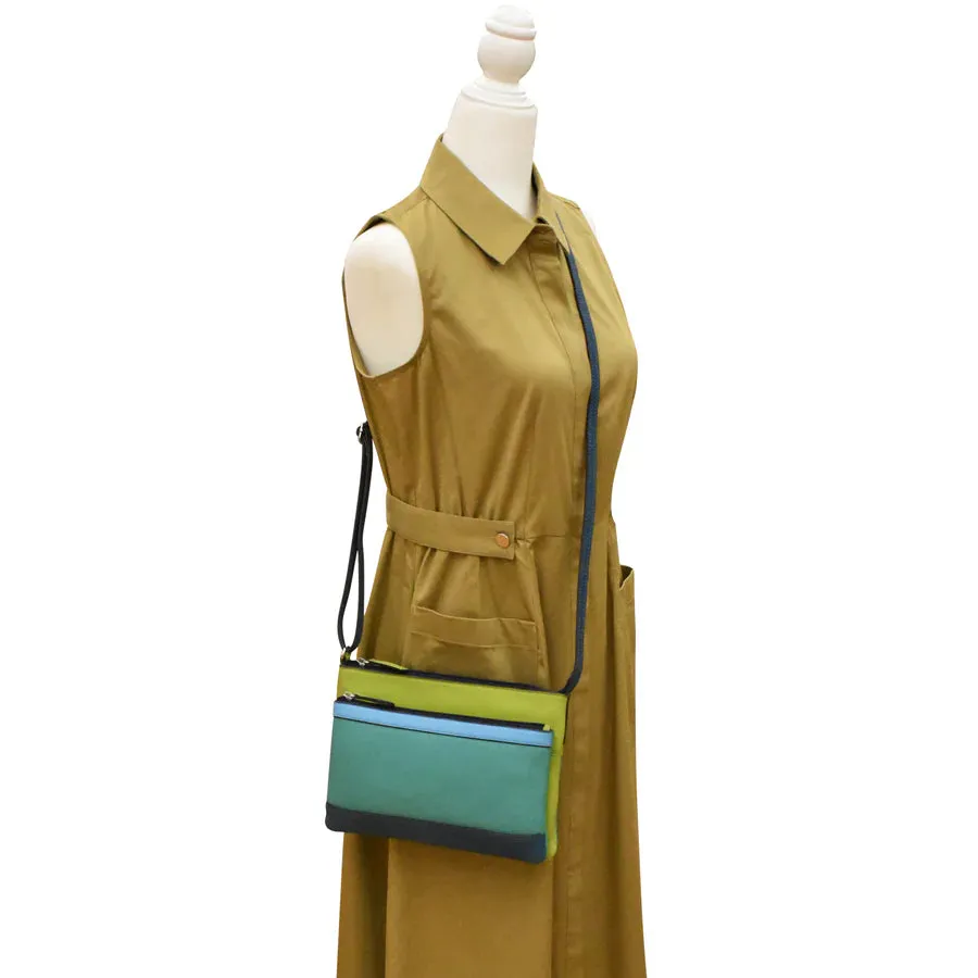 Handbag Double Zip Crossbody Bag Serenity Multi Leather RFID Blocking 6028