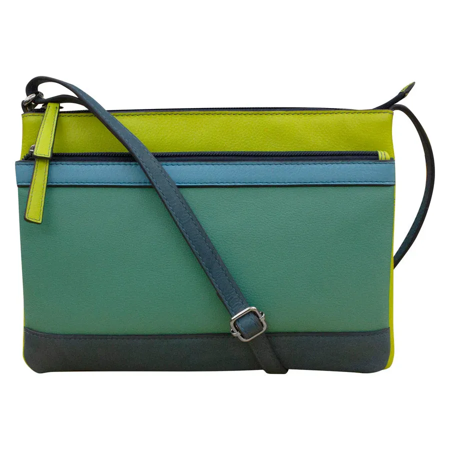 Handbag Double Zip Crossbody Bag Serenity Multi Leather RFID Blocking 6028