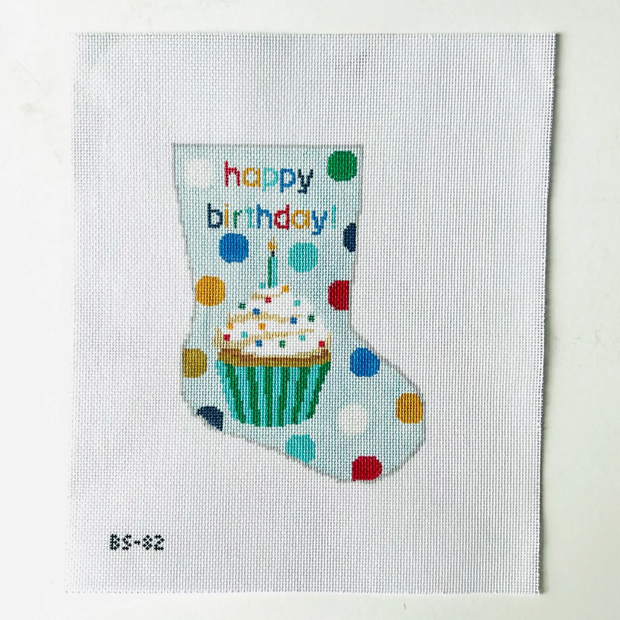 Happy Birthday Blue Ornament Sized Stocking Canvas
