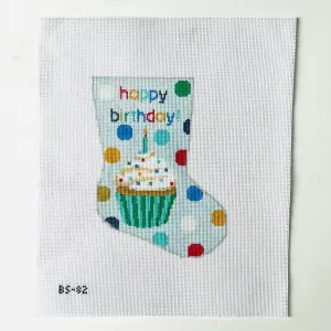 Happy Birthday Blue Ornament Sized Stocking Canvas