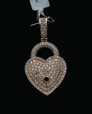 Heart Lock Pendant 14K Yellow Gold With Diamond / 3.76Ct Dia/ 8.5gr