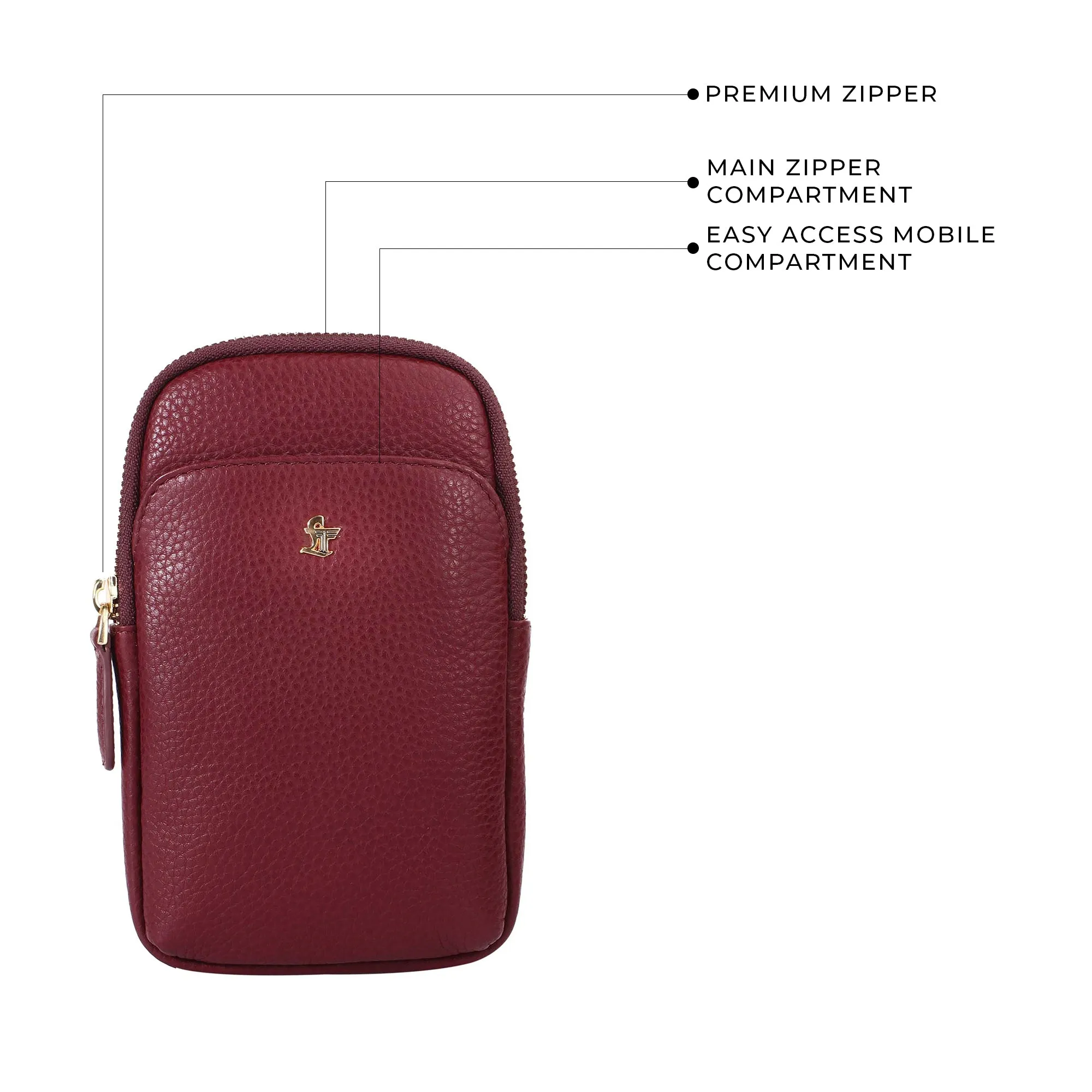 Hydra - Mobile Sling Bag for Women |  Genuine Leather Mobile Pouch | Color: Cherry & Green