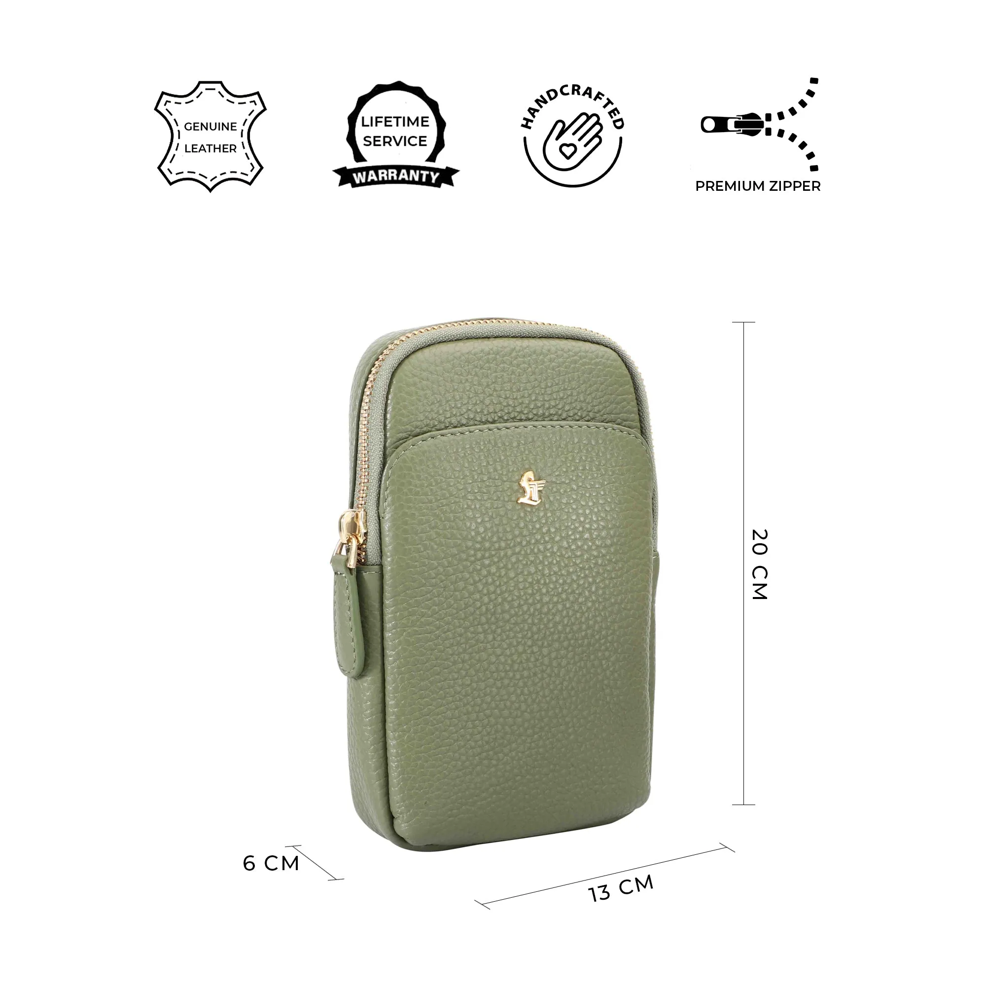 Hydra - Mobile Sling Bag for Women |  Genuine Leather Mobile Pouch | Color: Cherry & Green