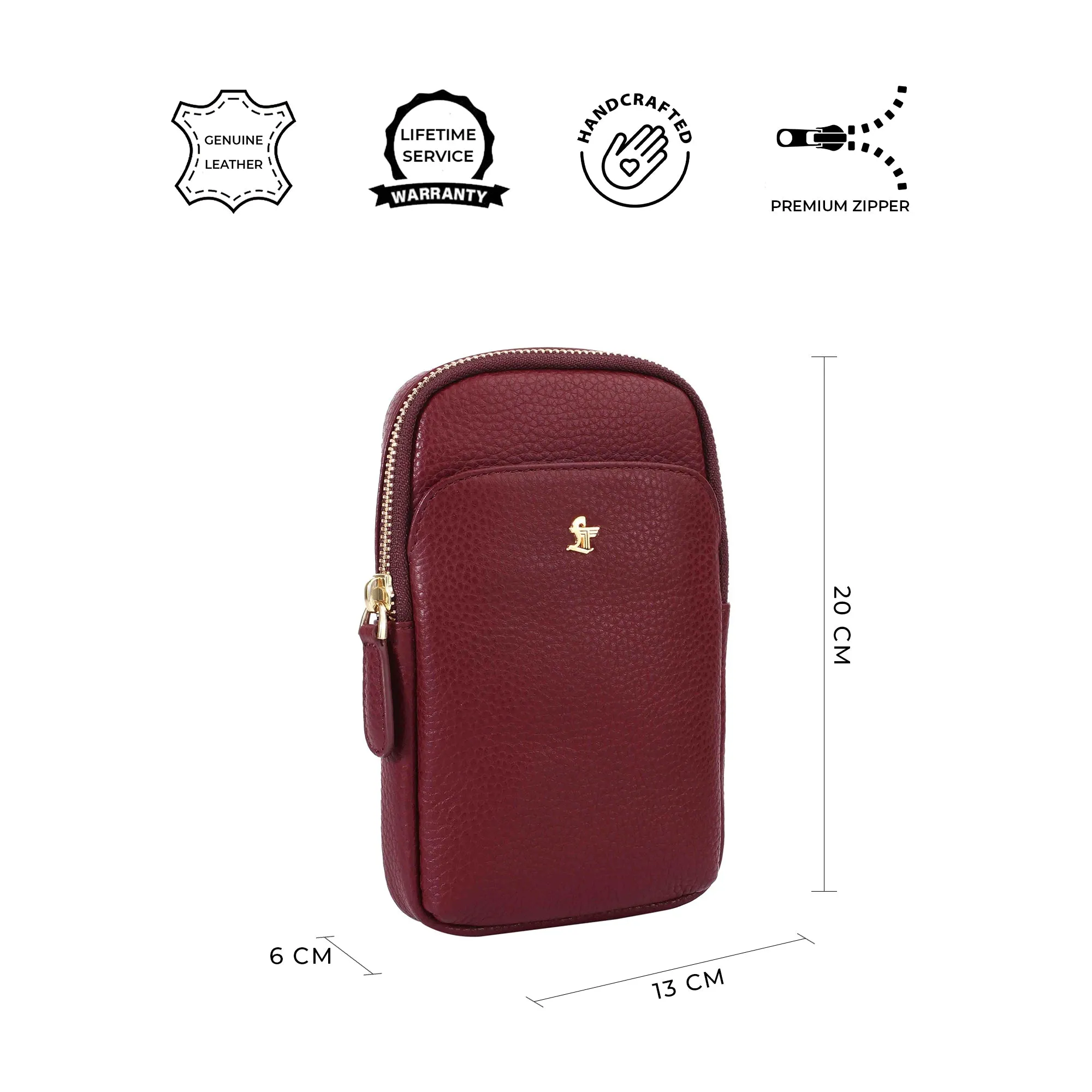 Hydra - Mobile Sling Bag for Women |  Genuine Leather Mobile Pouch | Color: Cherry & Green